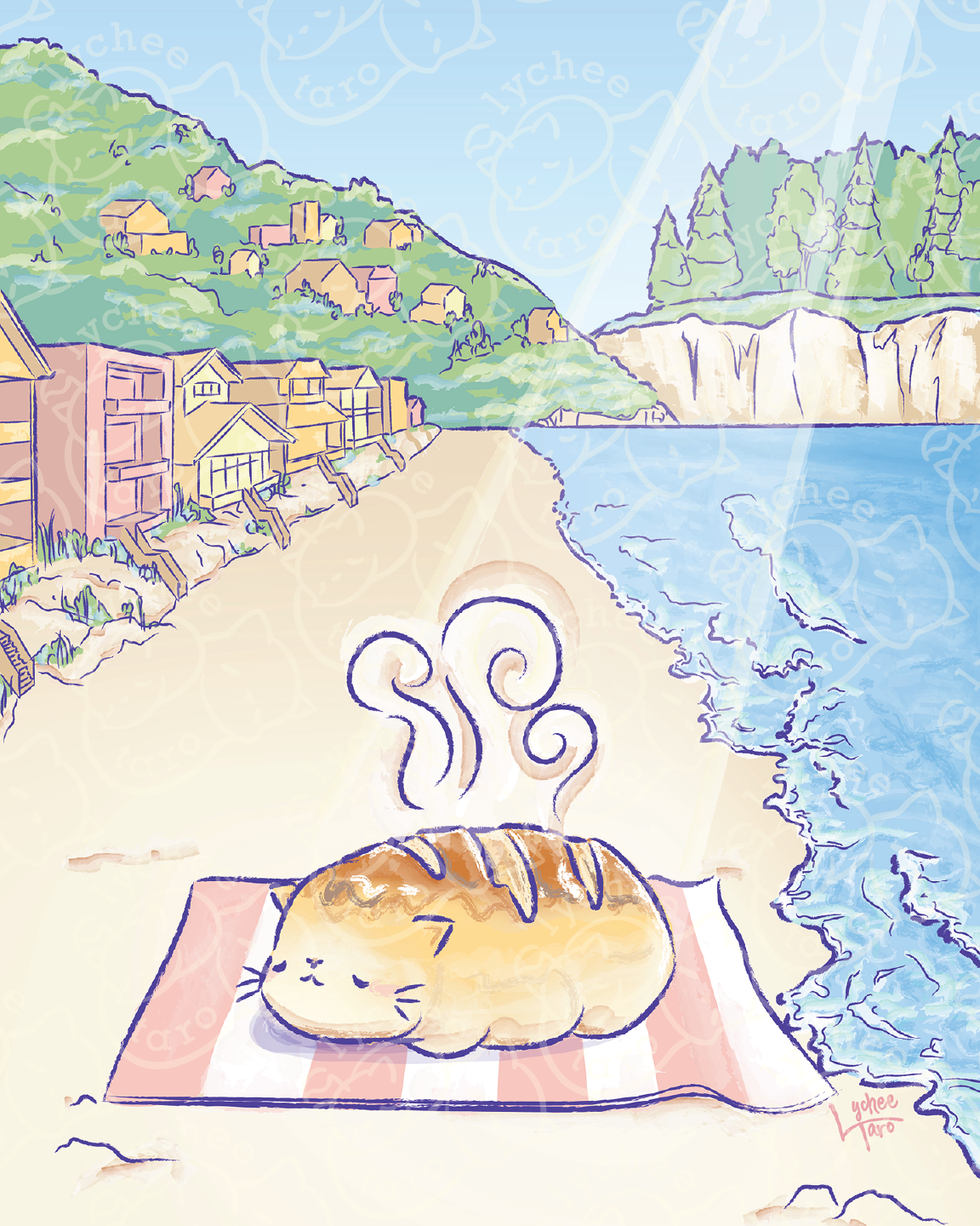 Cat Loaf on a Beach: Phone Wallpaper