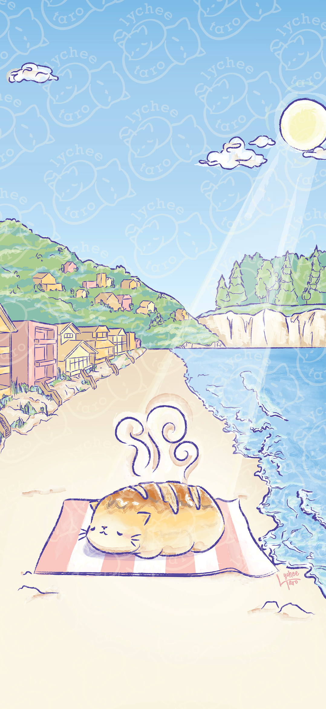Cat Loaf on a Beach: Phone Wallpaper