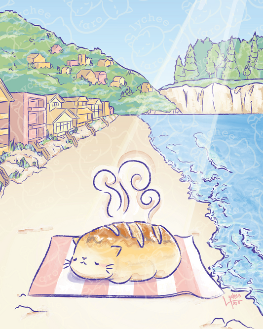 Cat Loaf on a Beach: Phone Wallpaper